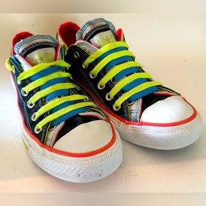 Vintage 90s Converse Allstars Double Tongue Neon Green & Pink w/ Neon Blue laces